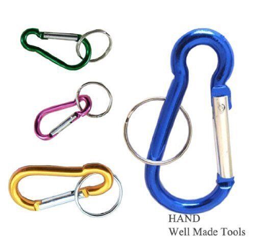 Two carabiner spring snap link hooks in assorted colours