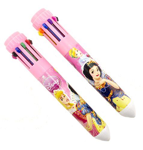 Pack of 2 Disney princesses retractable ballpoint pens with various ink colours.