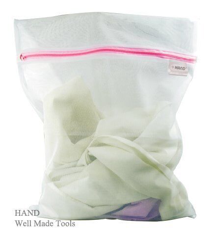 Laundry wash bag in use with delicate garments inside