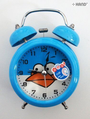 Blue Angry Birds twin bell metal alarm clock front view