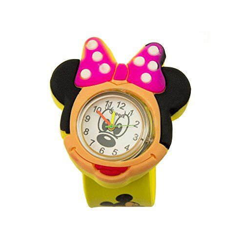 Children's watch with Mickey and Minnie Mouse design and snap-lock strap.