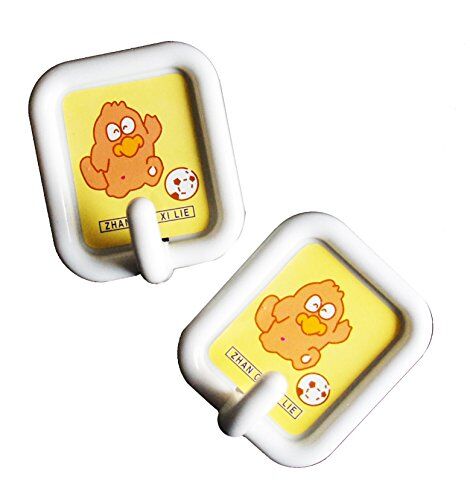 Four colourful cartoon stick on hooks for children's rooms.