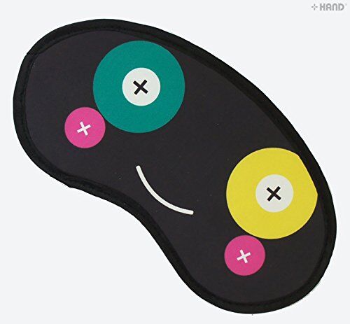Close-up of a cute cartoon eye mask with elastic strap.