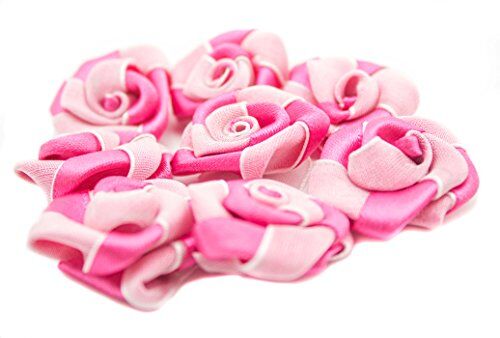 Close-up of two-tone pink ribbon and organza embellishments.