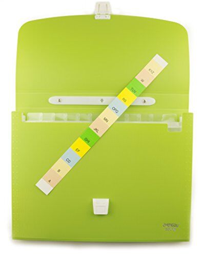 ® A4 Concertina Document Wallet Case with 12 Compartments and Colourful A-Z Divider Tabs - 33 cm x 25 cm - Green