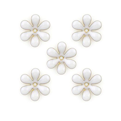 Small white enamel flower trim with brass backing.