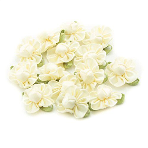 Cream ribbon bow sew on trim with coloured fabric flower.
