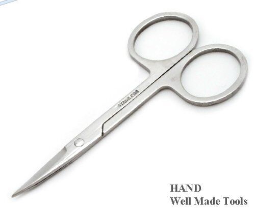 Close-up of 3.5-inch stainless steel curved trimmer scissors
