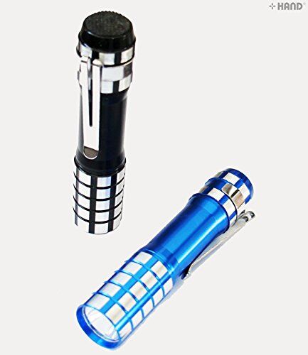 Two bright lightweight LED metal torches with pen clips