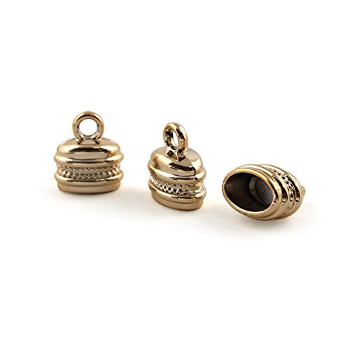 Pack of 20 gold colour oval bell shaped trims on display.