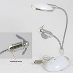 Close-up of the LED lamp illuminating a workspace