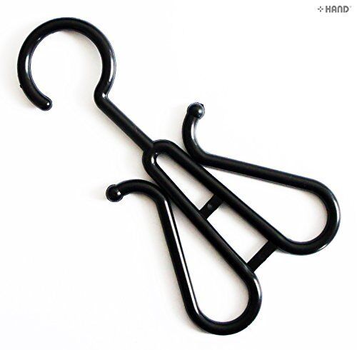 Pack of 10 plastic black shoe display hangers on a rack