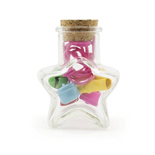 Star shaped glass bottle with cork stopper and jingle bells