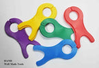 Five assorted colour fish thread winders for sewing threads.