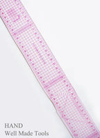 Close-up of the clear markings on the flexible ruler