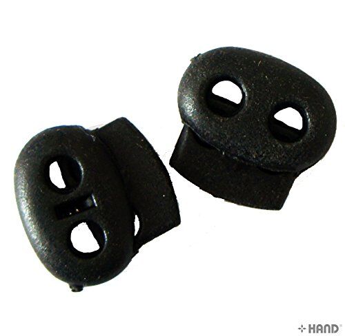 Pack of 12 small black plastic cord locks on display