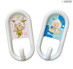 Four children's cartoon stick on hooks in various designs.