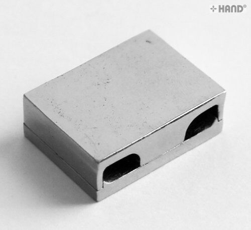 Small silver tone handbag buckle measuring 25 x 19 mm on a white background.