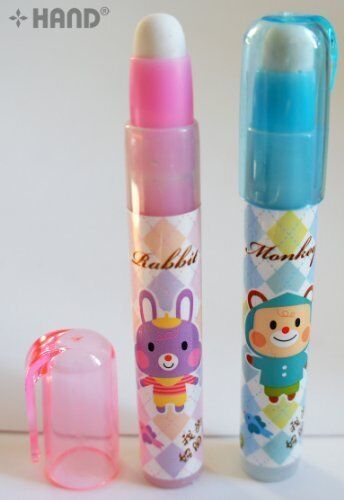Two pen style topping up erasers in vibrant colours.