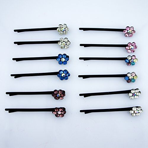 Stylish Single Flower Crystal Hairpin Barrettes - Pack of 2 Pairs