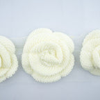 Knitted Off-White Decorative Rosettes Sew on Trim with Net Backing - 1 Metre Appx 12 pcs (8 x 8 cm)