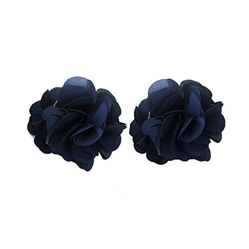 H0972 Navy Blue Stylish Elegant Satin Jasmine Flower Bulldog Hair Clips 70 mm x 50 mm Pack of 2
