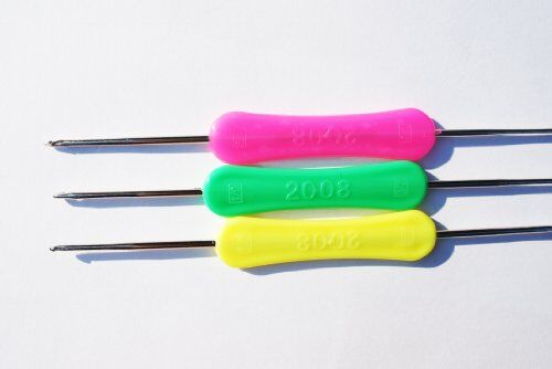 Crochet hook held comfortably in hand with flat body design