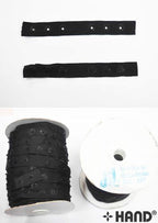 Close-up of black push button tape showing texture and width.