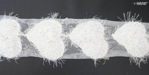 Decorative white angel heart net trim with flower petals