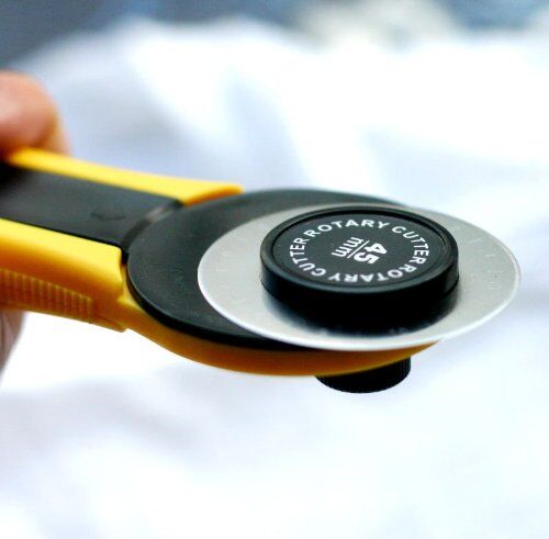 Close-up of the rotary cutter blade in action