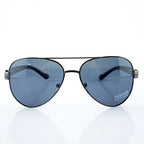 Aviator sunglasses with a black and gunmetal grey frame.