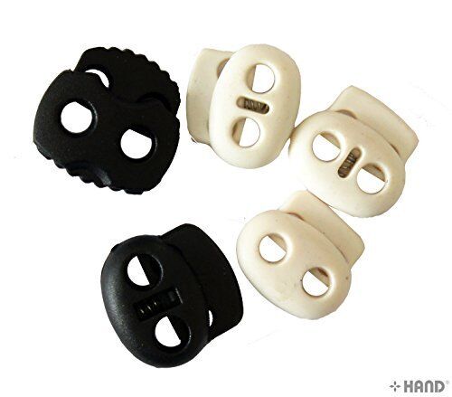 Five plastic toggle spring stop cord locks displayed together.
