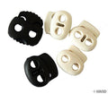 Assorted colour plastic toggle spring stop cord locks in bean shape.