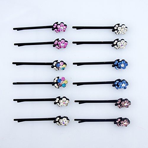 Stylish Blooming Flower Crystal Hairpin Barrettes - Pack of 2 Pairs