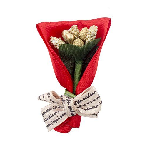 H0996 Red Pretty Ribbon Decorative Bow and Berry Bouquet Fabric Embellishment Trims - Pack of 5