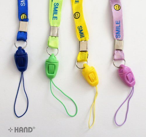 Nylon neck strap hanging with smiley faces design visible