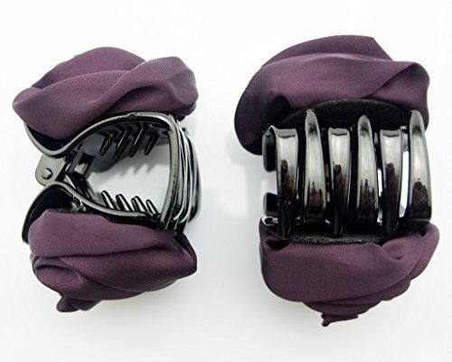 Dark purple satin rose bulldog hair clip on a white background