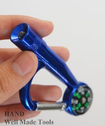 Carabiner hook displaying the built-in torchlight feature