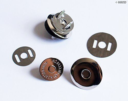 Five silver magnetic buttons with a flat smooth finish.