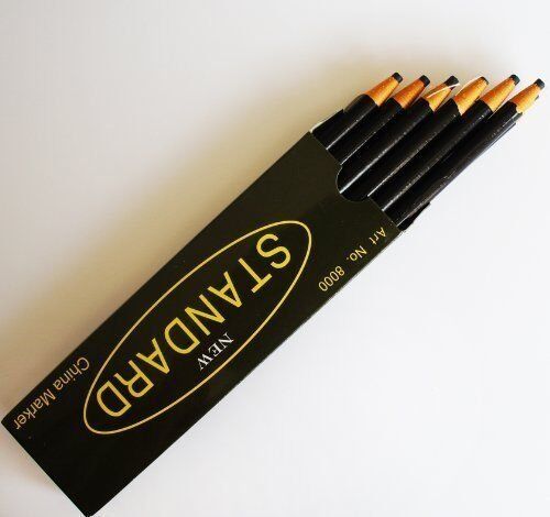 12 Non-Sharpening Wax China Marker Pencil, Black Colour 17cm
