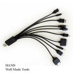 10 in 1 Multi Port USB Charger with various connecting cables.