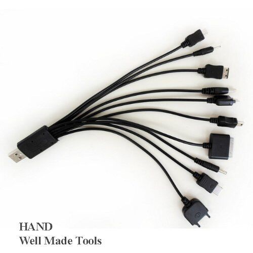 10 in 1 Multi Port USB Charger with various connecting cables.