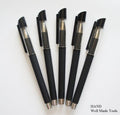 Pack of 5 black ink pens with 0.5 point tips displayed on a white background.