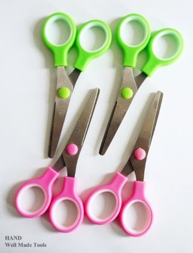 Three pairs of neon colour scissors with blunt tips