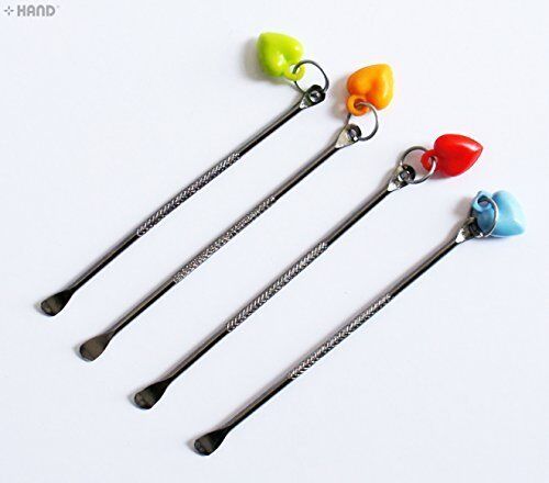 Four earpicks displayed with a heart-shaped keyring.