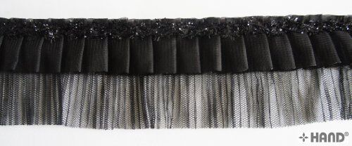 Black Ruffle Net Trim with Decorative Border - 5 m