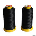 Two spools of assorted polyester threads in various colours.