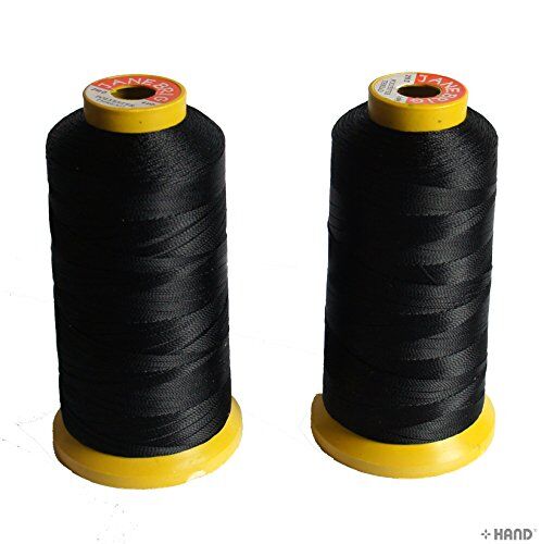 Two spools of assorted polyester threads in various colours.