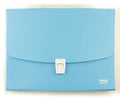 Sky blue A4 concertina document wallet case with 12 compartments.