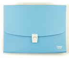 Sky blue A4 concertina document wallet case with 12 compartments.